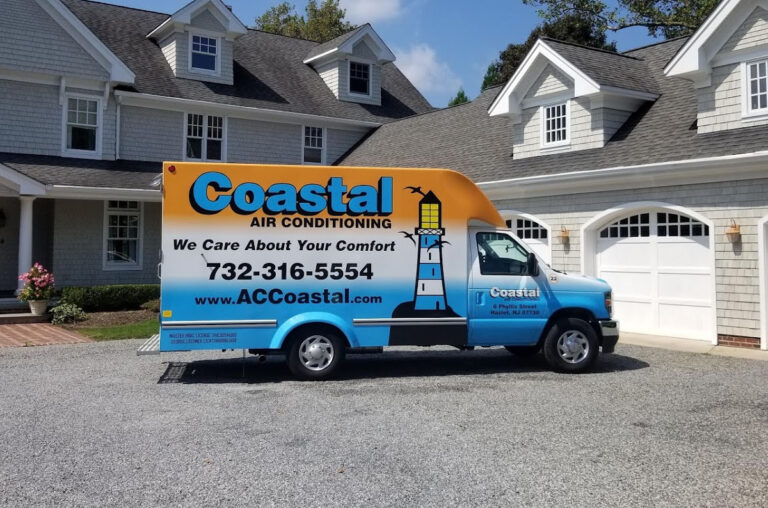Coastal Air Conditioning service truck parked in front of a residential home, showcasing reliable HVAC services in Matawan, NJ