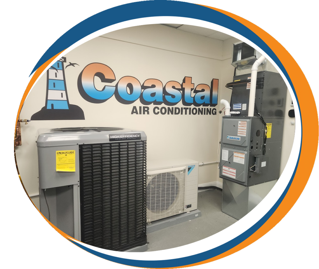 High-efficiency HVAC units on display at Coastal Air Conditioning, a trusted HVAC company in Matawan, NJ